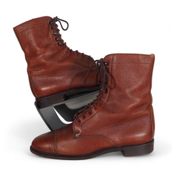 Ralph Lauren Lace-up Paddock Cap Toe Leather Boots Men's 7.5B Women's 9.5 - Picture 1 of 14